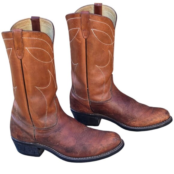 Vintage Brown Leather Cowboy Boots Mens 10.5 D Western Work Chore Rodeo - Picture 4 of 16